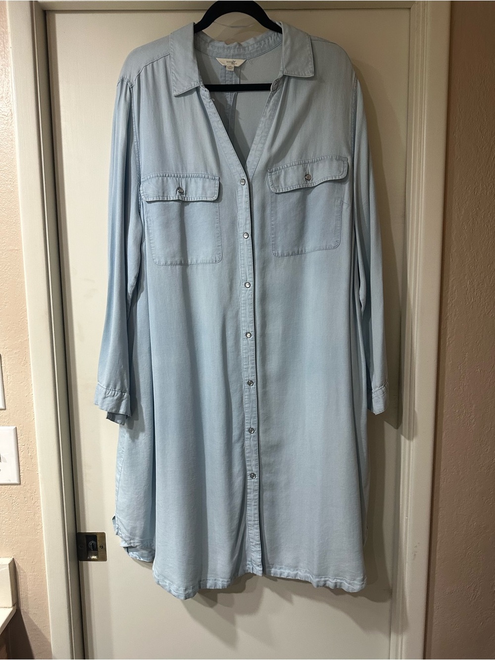 Terra & Sky Light Blue Long Sleeve Button-Front Shirt Dress